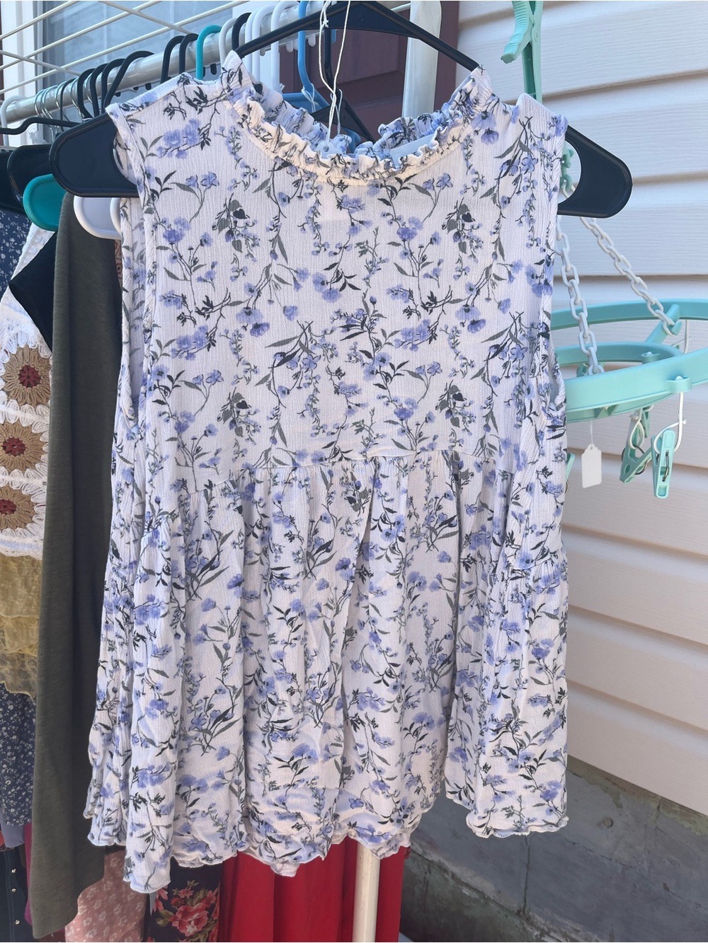 Lovely Melody Floral Ruffle-Neck Sleeveless Blouse